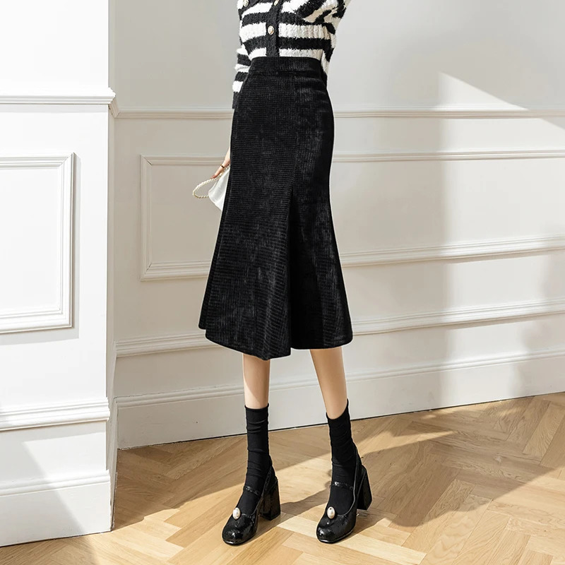 Skirts Fashion Streetwear Winter Midi Skirt Women Elegant High Waist Tweed Chenille Fishtail Bodycon Skirts Korean Wrap Pencil Faldas 231129