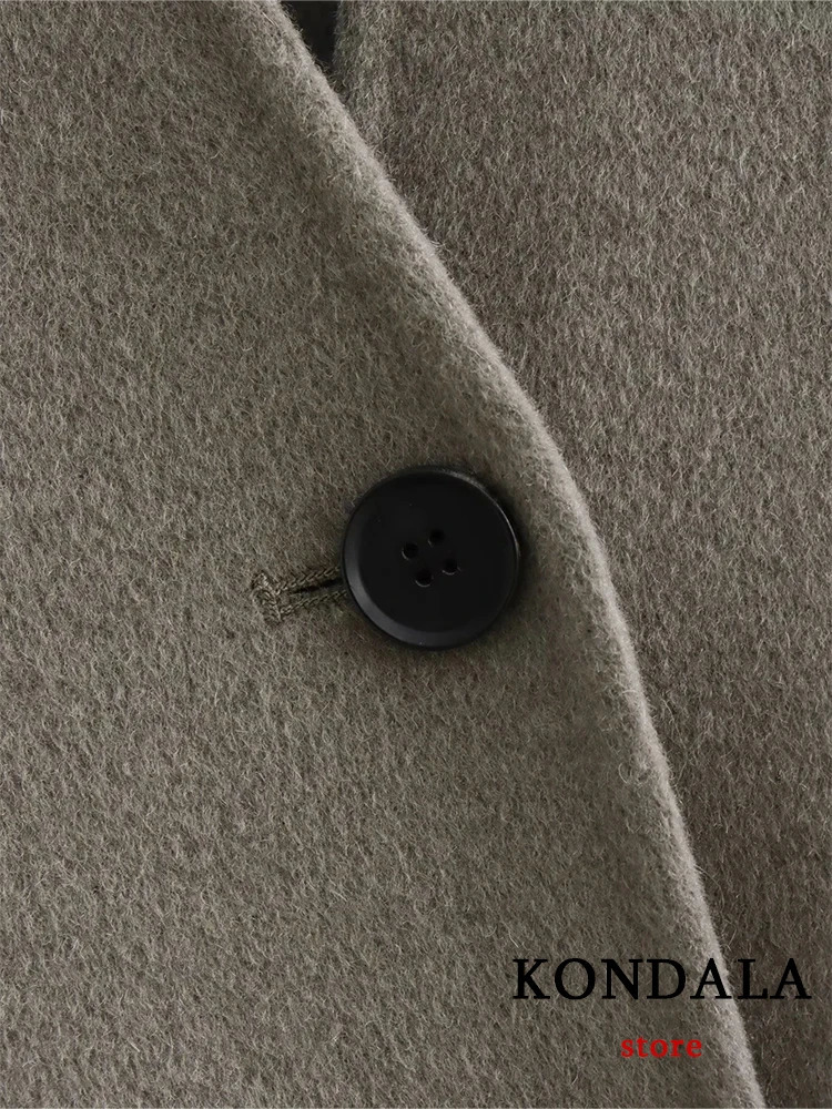 Women's Wool Blends KONDALA Female Fashion Winter Grey V Neck Coats Casual Loose Long Sleeve Cropped Jackets 2023 Autumn Women Outerwears 231129