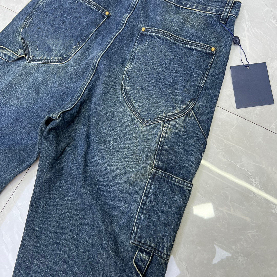 23SS Men's Fashion Jeans Casual Street Women's Pocket Couple Personality Characteristic Denim Pants L04302