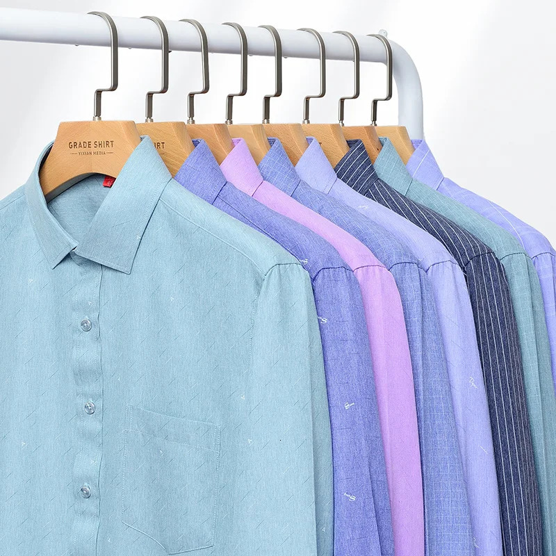 Men's Casual Shirts BAMBOOPLE Shirt Men Long Sleeve Fashion Casual Soft Striped Business Social Checked Regular Fit Easy Care 7XL 6XL 5XLAEchoice