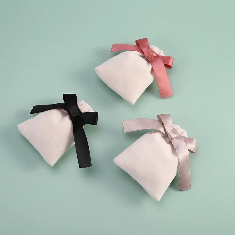 Watch Boxes Cases 10pcs Beige Velvet Jewelry Packaging Pouches Bags Small Gift Ribbon Drawstring Necklace Bracelet Earrings Storage Bag 231130