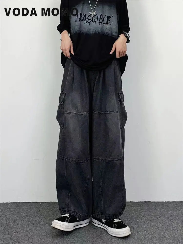 Men's Jeans Autumn Harajuku Fashion retro High Street hiphop Pants Straight Wide Leg Pants Women Casual Loose Big Pockets Cargo Jeans 231129