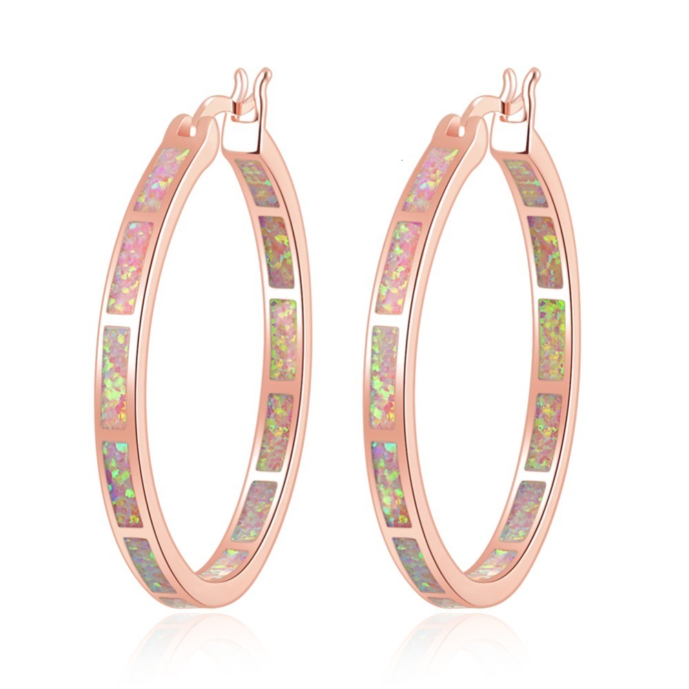 Hoop Huggie CiNily Blue Green Fire Opal Stone Hoop Earrings for Women SilverRose Gold Color Big Round Circle Hip Hop Punk Party Jewelry 230428