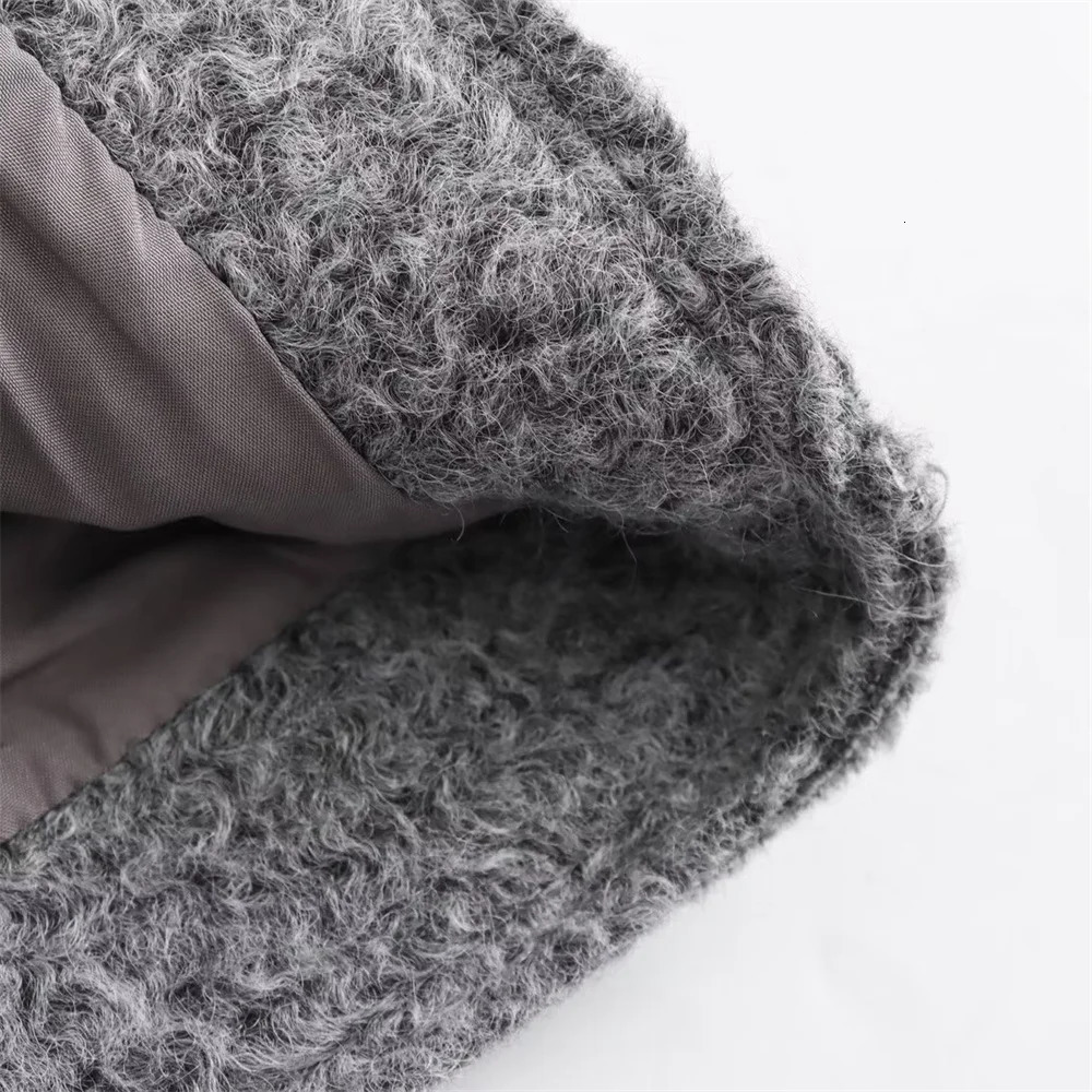 Womens Jackets UNIZERA Winter Casual Grey Beaded Leather Loose Patch Pocket Short Jacket Coat 231129