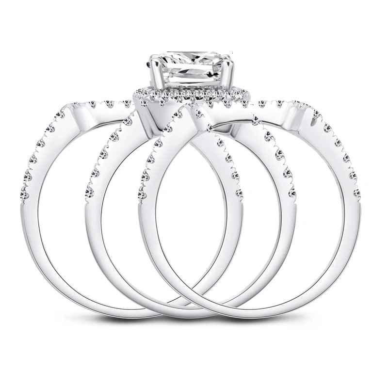 Wedding Rings IOGOU 3In1 3 0ct Cushion Bridal Ring Set For Women 925 Silver Fashion Engagement Sona Simulated Diamond 231130