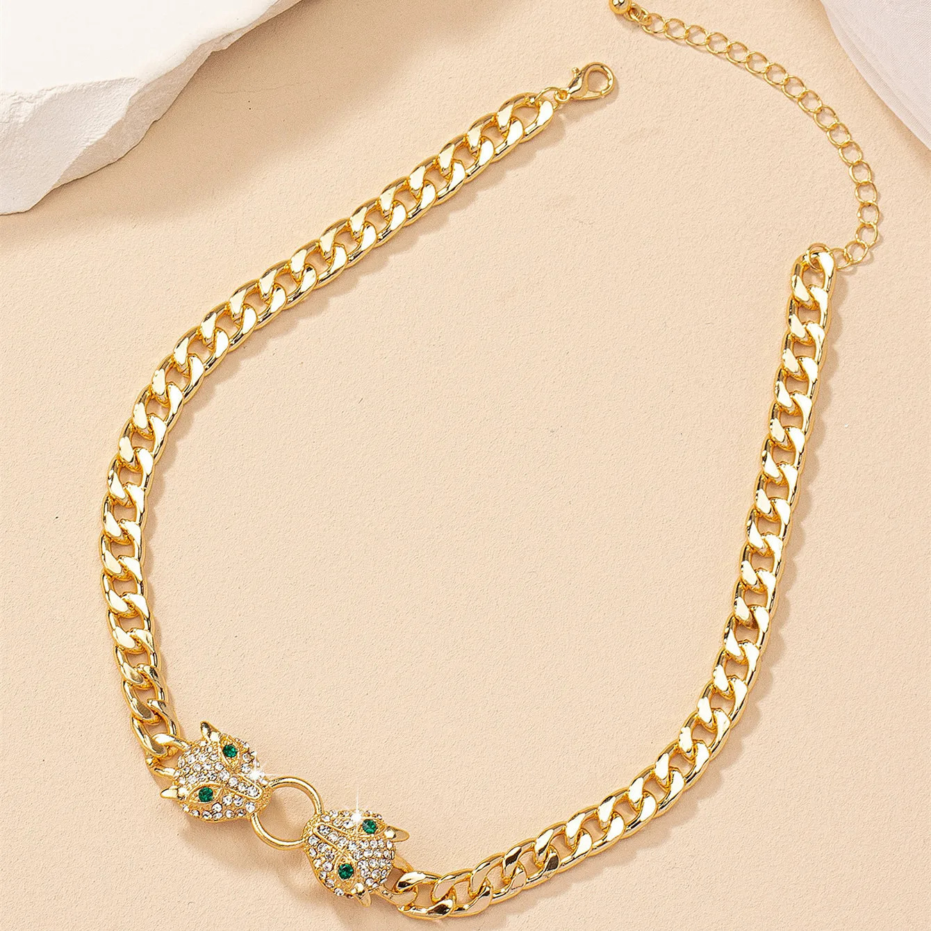 Pendant Necklaces Hip hop Gold Plated Leoprad Head Necklace Jewelry Set for Women Fashion Animal Metal Chain Men s Bracelet 231130