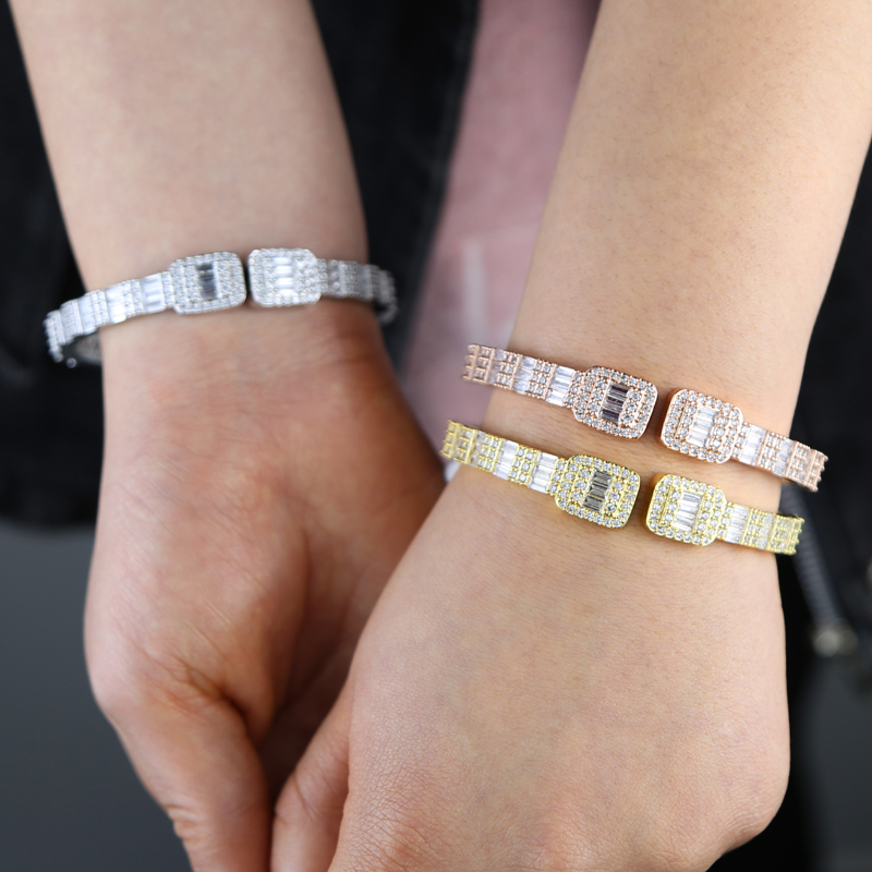 Rose Gold Zircon Bangle Hip Hop Bracelet for Women a319