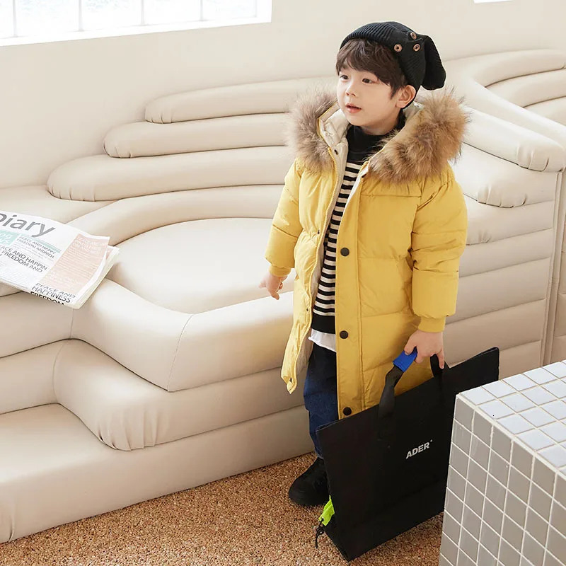 Down Coat Kids Thicken Warm Down Coat Boys Winter Real Fur Hooded Long Parkas Girls Cotton Down Jackets Outerwears Teen Children Clothing 231129