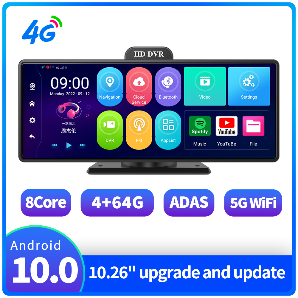 10.26 Inch 4G Car DVR With Carplay and Mirror Link Android Auto 1080P WIFI Dash Cam Rearview Mirror Video Recorder Dashboard GPS ADAS 24h Park Monitor