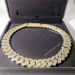 20mm 4 Rows Hand Set Mens Necklace 10k Yellow Gold Vvs Moissanite Dia Cuban k Chain