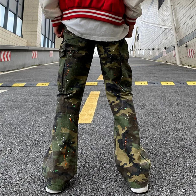 Men's Pants Y2K Fashion Ink Graffiti Baggy Tracksuit Cargo Flare Pants Men Joggers Camouflage Women Casual Long Trousers Ropa Hombre 231129