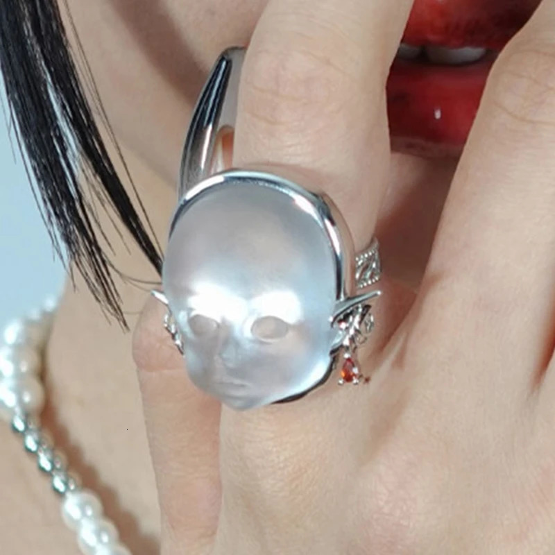 Wedding Rings 1pcs Baby Face Adjustable Ring Cute Elf Ghost Alloy Party Jewelry For Women Drop 231130