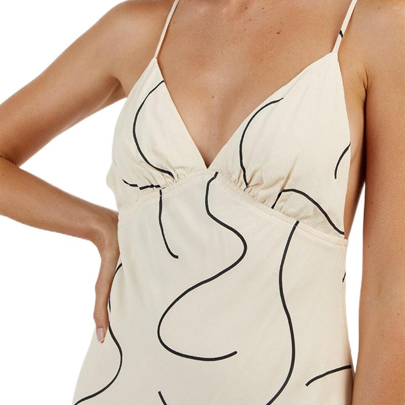 Casual Dresses Women Sling Sleeveless V Neck Print Party Spring Summer Dress Apricot