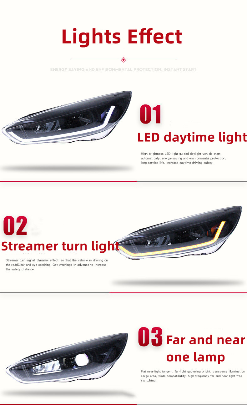 Car Lights Assembly For Ford Focus 20 15-20 17 Full LED Head Lamp With Dynaming Moving Turning Signal Xenon