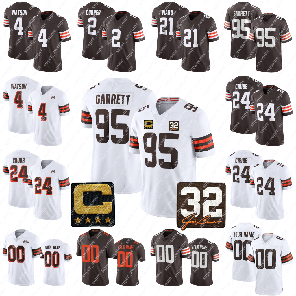 32 Jim Brown Patch Myles Garrett Football Jersey Deshaun Watson Nick Chubb Amari Cooper Jerome Ford David Njoku Denzel Ward Kareem Hunt Grant Delpit Za'Darius Smith