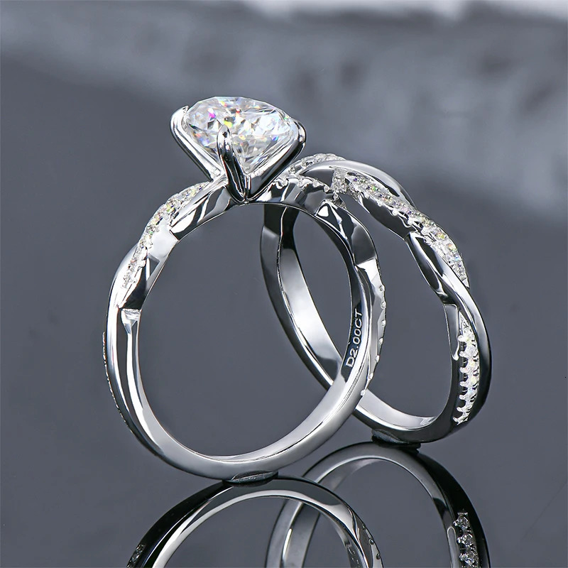 Wedding Rings IOGOU Real Engagement 7 9mm D Diamond Ring Bridal Set 925 Sterling Silver 2023 Collection Jewelry 231130