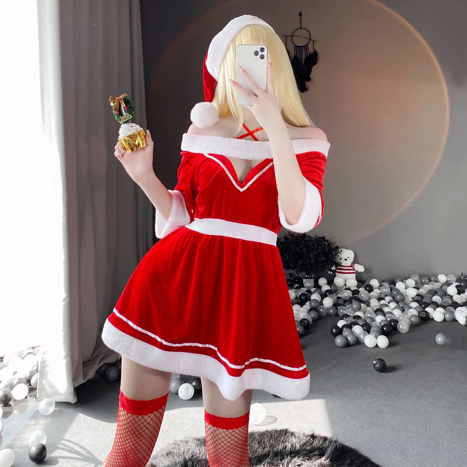 Sexy Set Christmas Women Sexy Miniskirt Pajamas Sexy Underwear Set Lingerie Lace Camisole for Women Set 231130