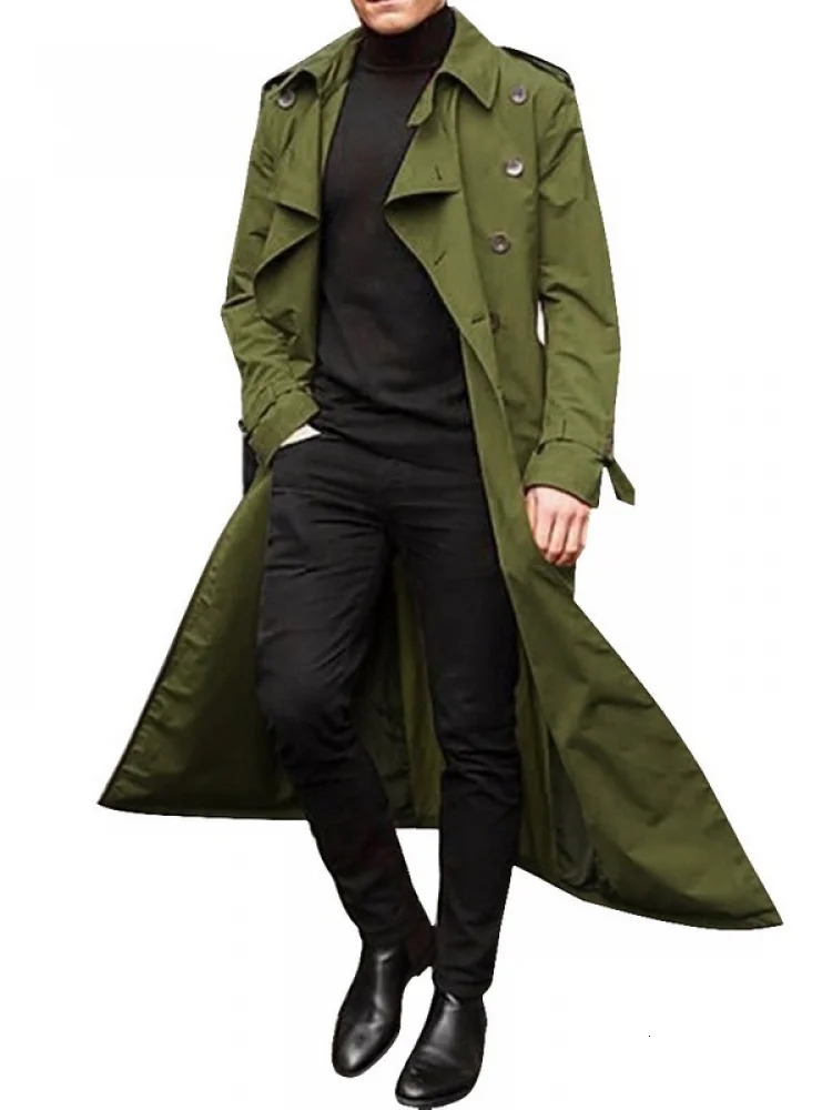 Men's Trench Coats British Style Long Trench Coat Men Autumn Double Breasted Lapel with Belt Male Streetwear Business Casual Loose Overcoat 23112