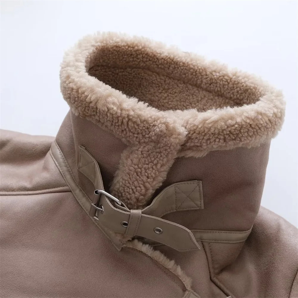 Womens Jackets Zach Ailsa AutumnWinter Casual Loose Fur Long Sleeve Standing Neck Double sided Jacket Coat 231129