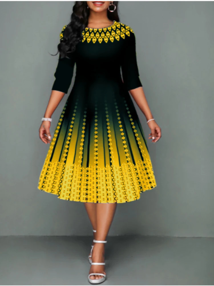 Basic Casual Dresses Women Clothing Summer Office Lady O Neck Slim Half Sleeve Floral Printing Party Vintage Midi Dress Robe Femme 231129