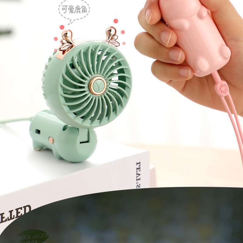 Mini Portable Fan Enduring Silent Foldable Desktop Fan Cat And Deer Ears Cute USB Handheld Fans For Household Bedroom Office