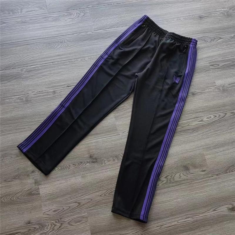 Men's Pants 23ss Needles AWGE Jackets Blue Butterfly Embroidery Stripes Black Sweatpants Tracksuit For Men Women