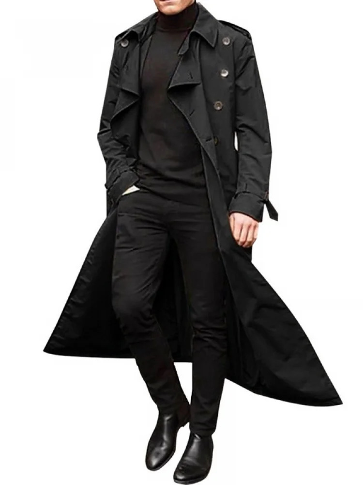 Men's Trench Coats British Style Long Trench Coat Men Autumn Double Breasted Lapel with Belt Male Streetwear Business Casual Loose Overcoat 23112