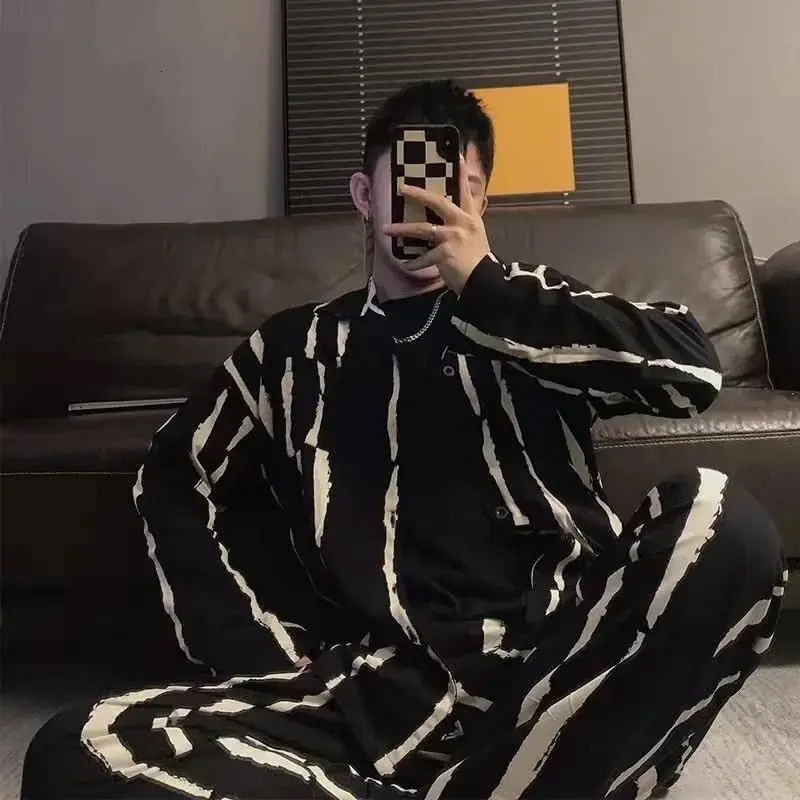 Men's Sleepwear CAIYIER Autumn Winter Men Pajamas Set Turn-down Collar Long Sleeve Trousers Sleepwear Leisure Pyjama Night Pijamas Home Wear 3XL 