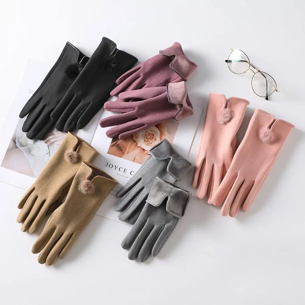 Five Fingers Gloves Winter Woman Plus Velvet Padded Warm Touch Screen Outdoor Windproof Suede Thermal Cycling for the Cold Black 231130