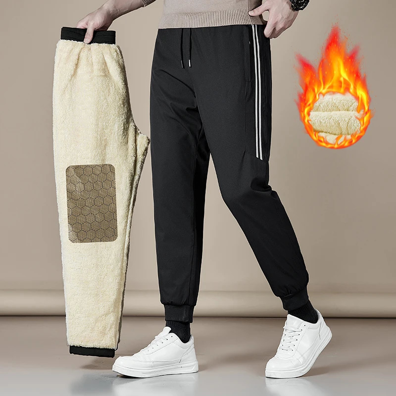 Men's Pants Men's Winter Warm Fleece Pants Lined with Graphene Fabric Knee Warm Pants Harajuku Joggers Zip Pockets Casual Pants 7XL-110KG 23