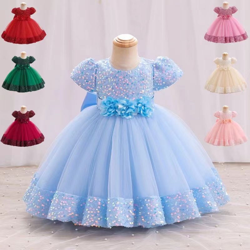 Flower Girl Dresses for Wedding pink Princess tutu Skirt sequined Ball Gown Jewel Vintage Child First Communion Dress 2023 Tulle Long Kids Princess Ch