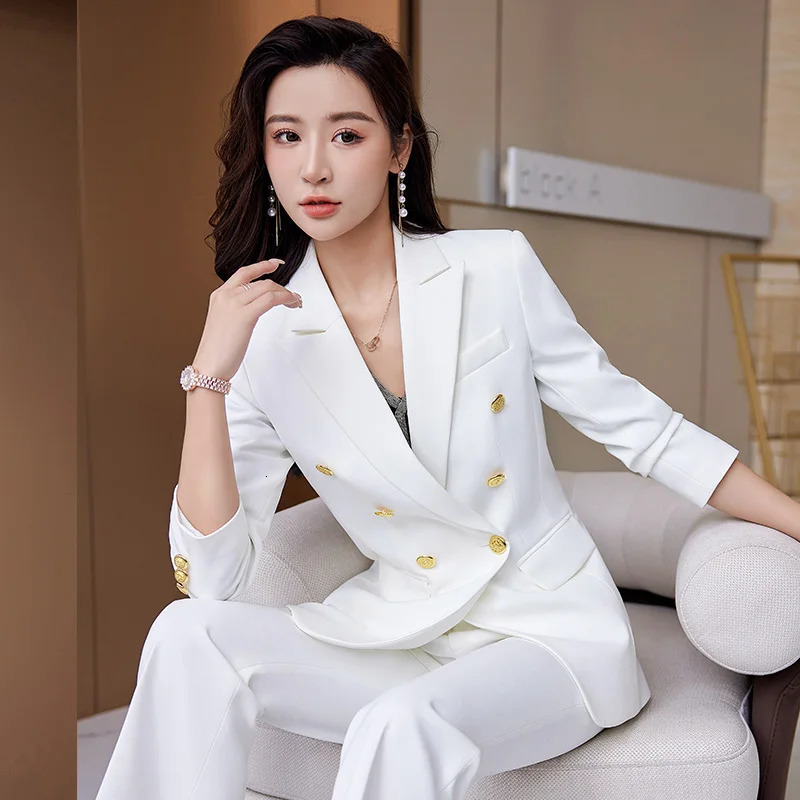 Women's Two Piece Pants High Quality Korean Spring Autumn Ladies Pant Suit Formal 2 Piece Set Blazer Women Office Business Work Wear Jacket And T