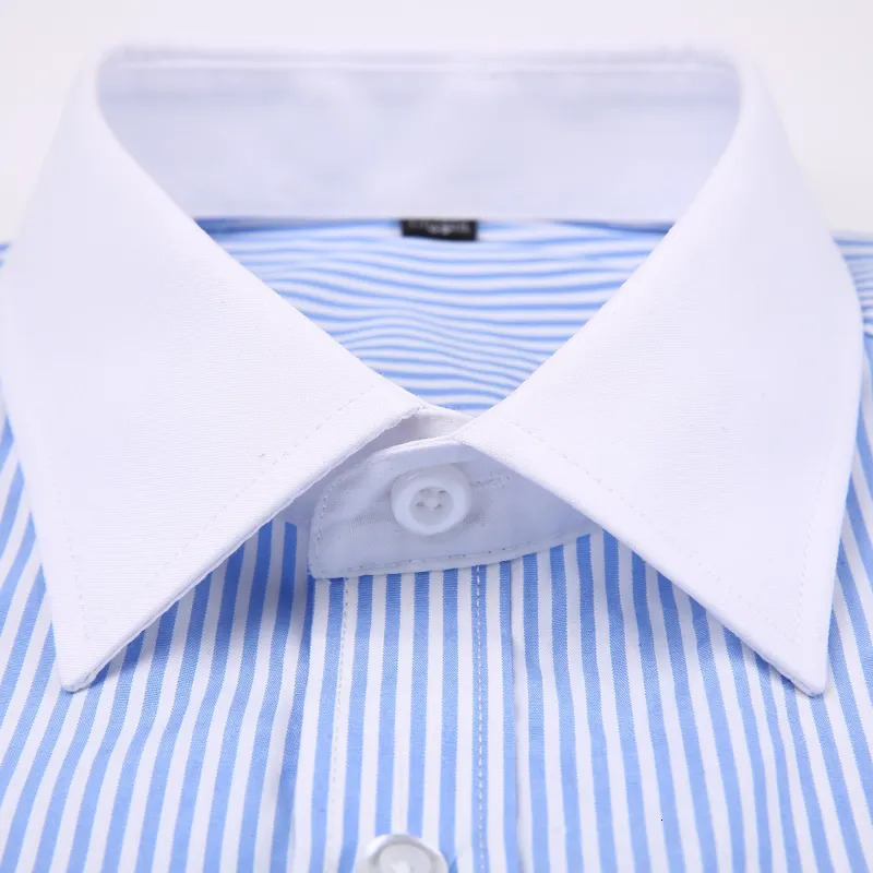 Men's Casual Shirts Men's Classic French Cuffs Striped Dress Shirt Single Patch Pocket Standard-fit Long Sleeve Wedding Shirts Cufflink Incl