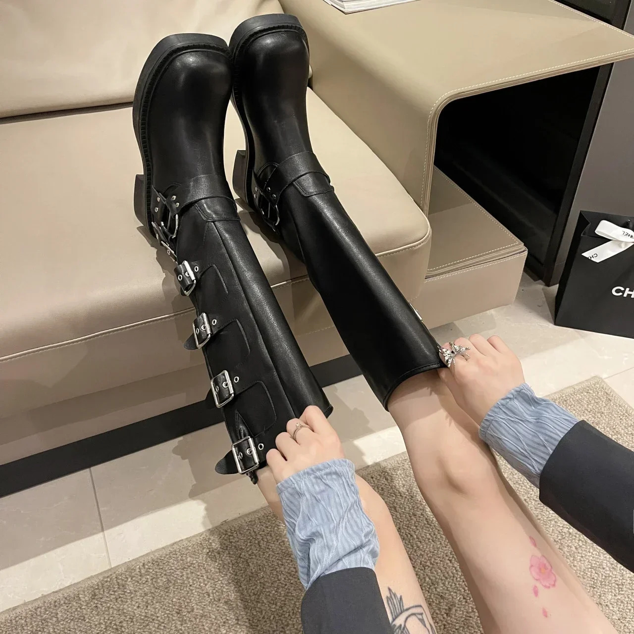 Boots Woman Boots Knee High Platfrom Studded Spring Summer Knight Combat Gothic Elegant Medium Heel Women's Shoes Motorcycle Footwear 231129 - view 5