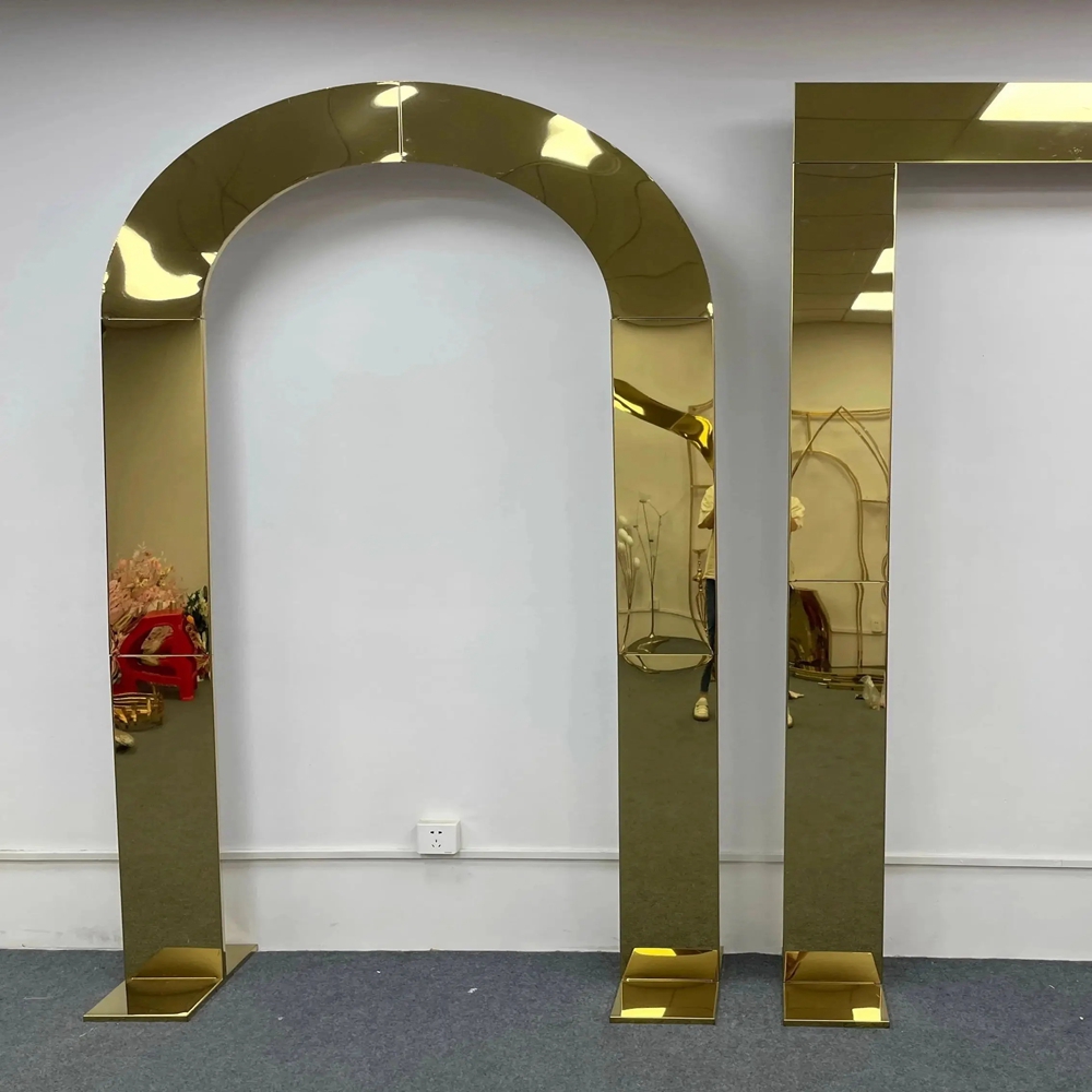 New GoldPlated Background Frame Wedding iron Art Props Outdoor Wedding Decoration Stainless Steel Shelf Screen Arch 004