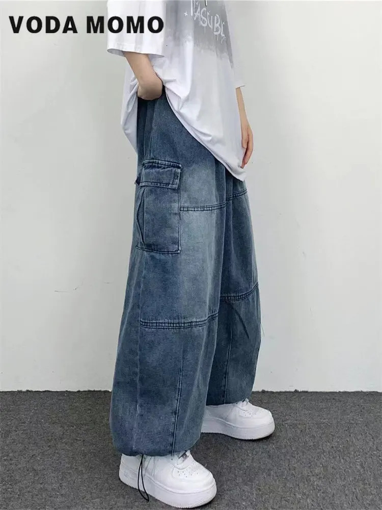 Men's Jeans Autumn Harajuku Fashion retro High Street hiphop Pants Straight Wide Leg Pants Women Casual Loose Big Pockets Cargo Jeans 231129