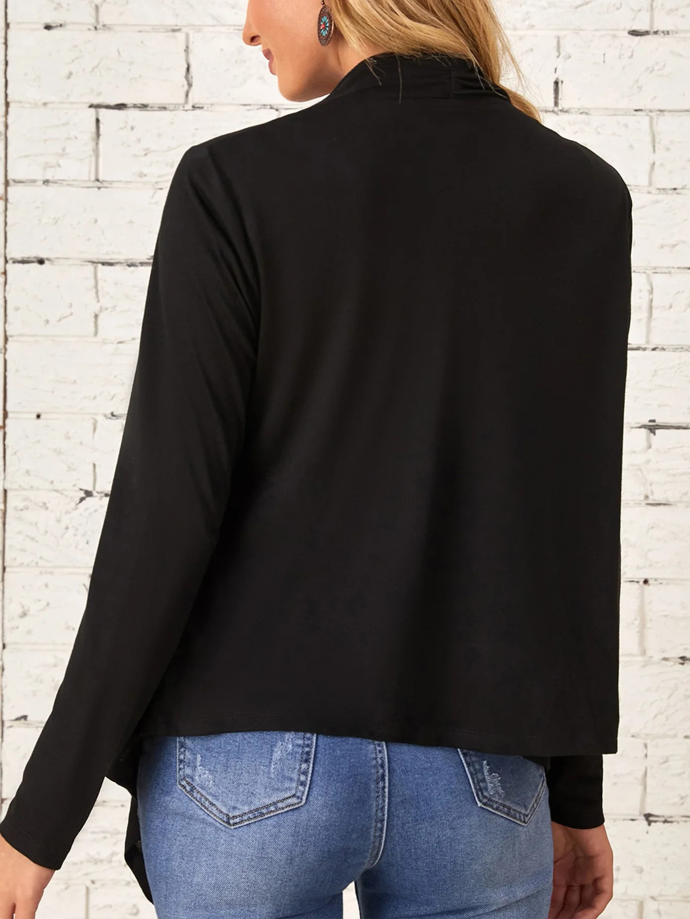 Womens Sweaters Solid None Open Front Asymmetrical Hem Color Casual Loose Long Sleeve Fall Knitted Cardigan Coat 231129