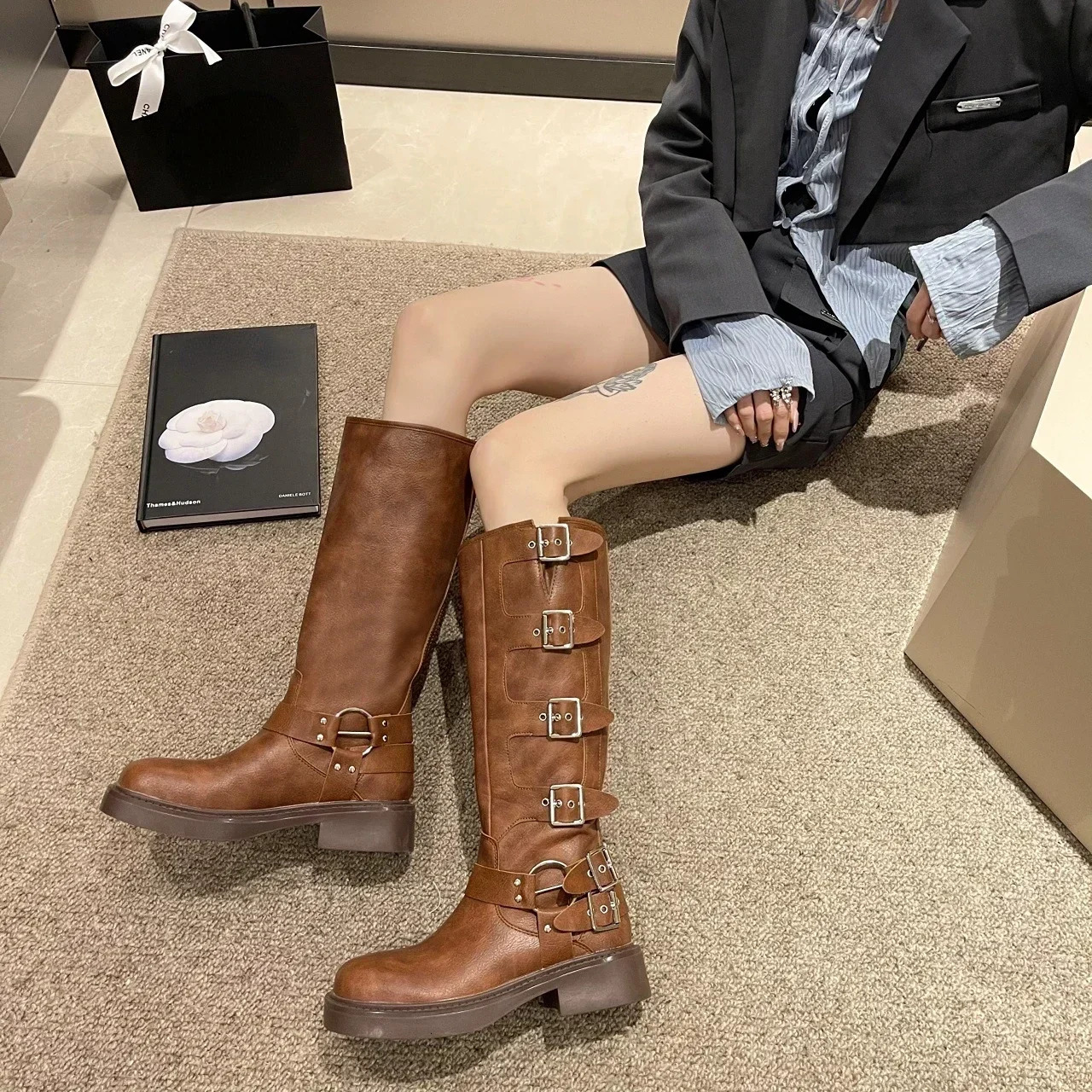 Boots Woman Boots Knee High Platfrom Studded Spring Summer Knight Combat Gothic Elegant Medium Heel Women's Shoes Motorcycle Footwear 231129 - view 4