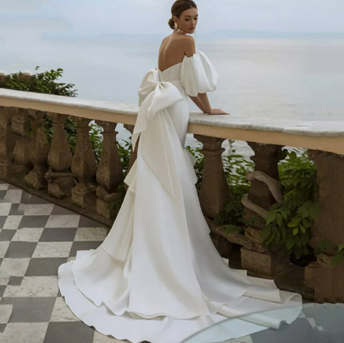 Arabic Aso Ebi Mermaid Elegant Wedding Dresses Off The Shoulder Applique Sweep Train Sheer Sleeves Bridal Wedding Gowns With Buttons