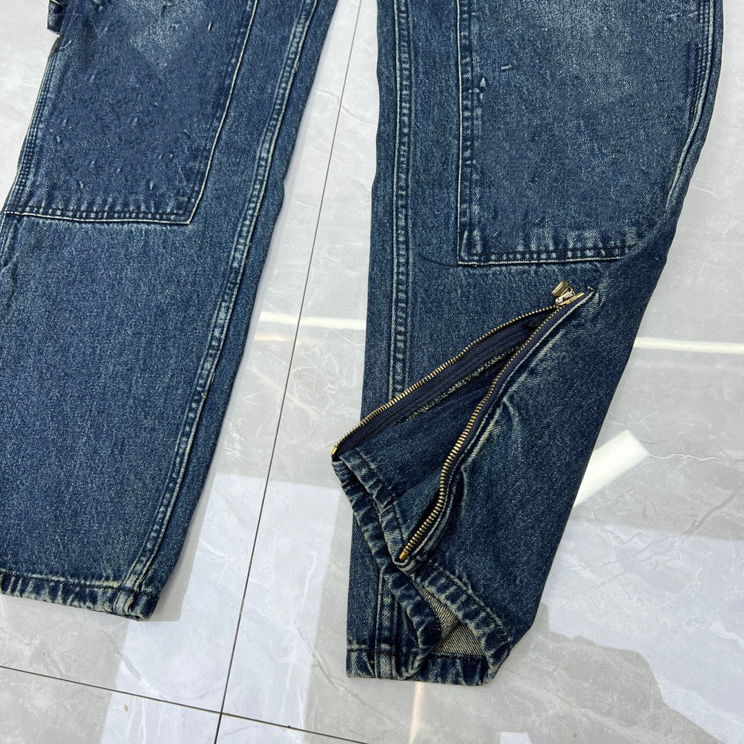 23SS Men's Fashion Jeans Casual Street Women's Pocket Couple Personality Characteristic Denim Pants L04302