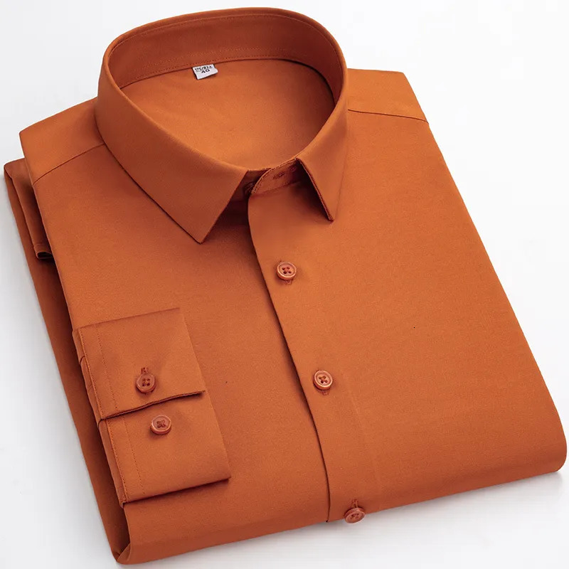 Men's Casual Shirts Casual Business High Elasticity Soft Cozy No Pockets Thin White Work Shirt Long-sleeved Shirt Men Slim Fit Non-iron Work Shir