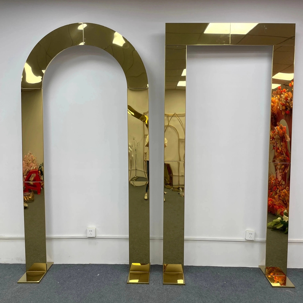 New GoldPlated Background Frame Wedding iron Art Props Outdoor Wedding Decoration Stainless Steel Shelf Screen Arch 004