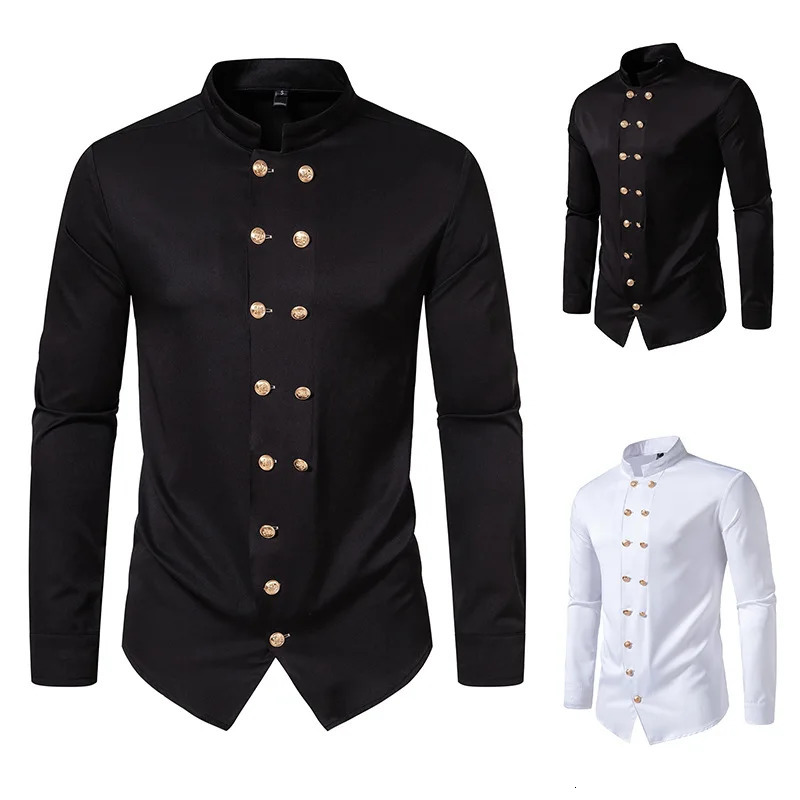 Men's Casual Shirts Mens Slim Fit Double Breasted Personality Shirt Long Sleeves Blouses Casual Tops 231129