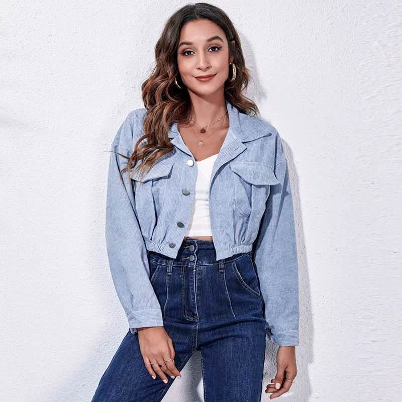 Womens Jackets Elegant Cropped Jacket Coat Women Long Sleeves Overshirt Chic Lady High Street Casual Loose Coats Top Button Up Female 231129