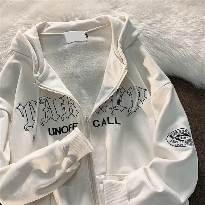 Womens Hoodies Sweatshirts Gothic Embroidery Women Retro Harajuku Hip Hop Jacket High Street Zip Up Hoodie Casual Loose Sweatshirt Clothes Y2K Tops 23