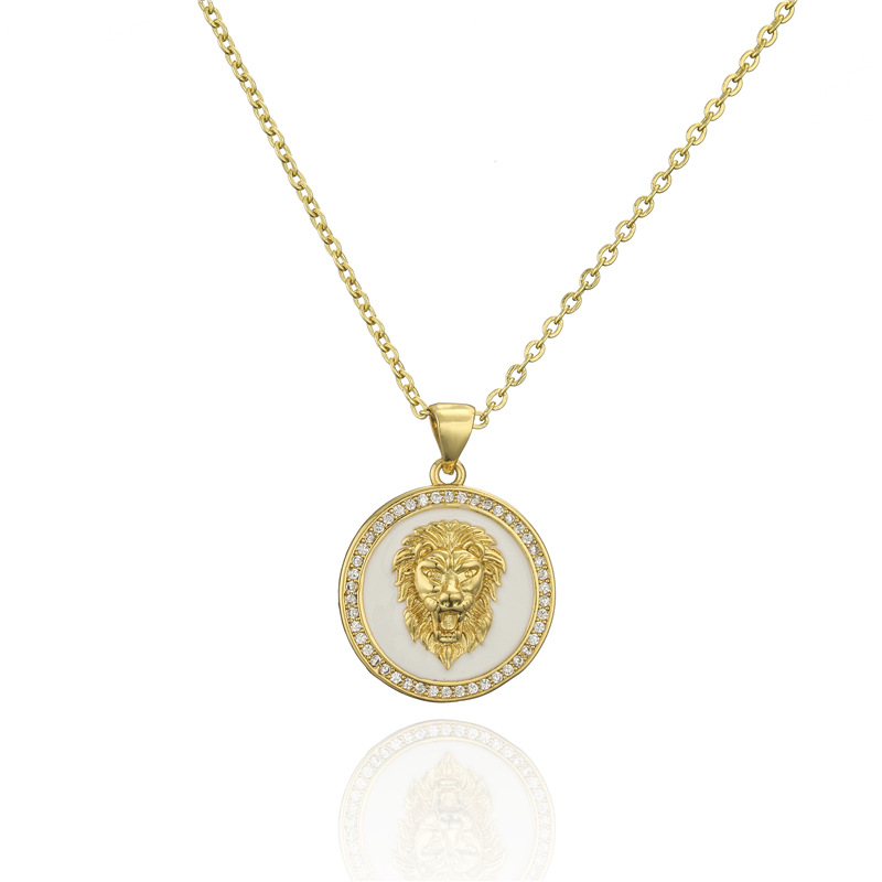 Classic Design Lion Head Pendant Necklace White Enamel Jewelry for Gift