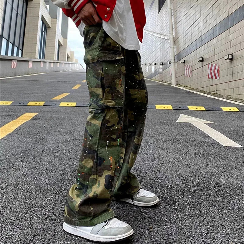 Men's Pants Y2K Fashion Ink Graffiti Baggy Tracksuit Cargo Flare Pants Men Joggers Camouflage Women Casual Long Trousers Ropa Hombre 231129