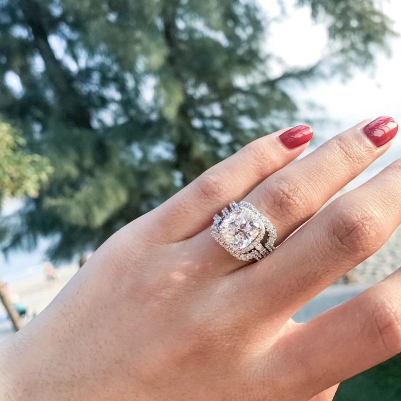 Wedding Rings IOGOU 3In1 3 0ct Cushion Bridal Ring Set For Women 925 Silver Fashion Engagement Sona Simulated Diamond 231130