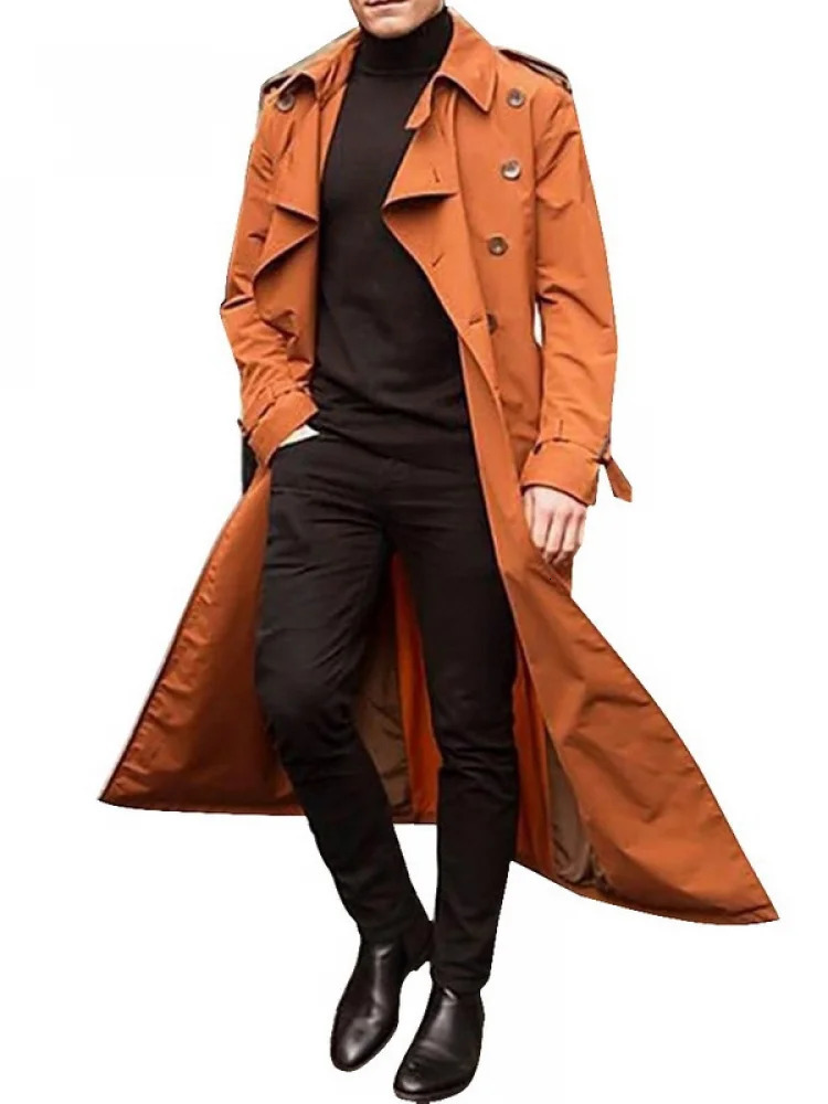 Men's Trench Coats British Style Long Trench Coat Men Autumn Double Breasted Lapel with Belt Male Streetwear Business Casual Loose Overcoat 23112