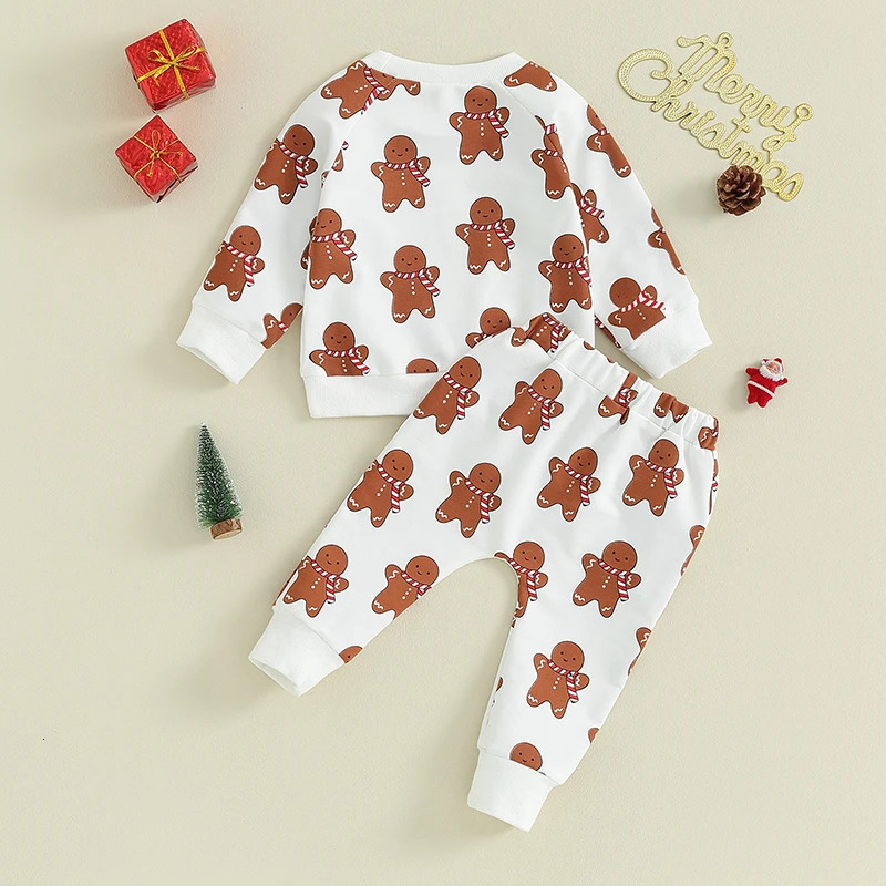 Clothing Sets Baby Girls Christmas Pants Sets Long Sleeve Gingerbread Print Sweatshirt Tops Drawstring Clothe Sets 231129